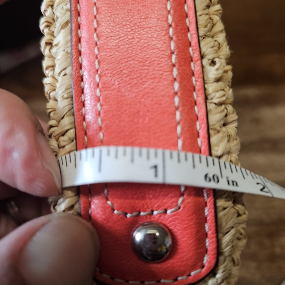 Coach Straw Rafia Flap Clutch Wristlet Natural/Tangerine - Picture 8 of 9